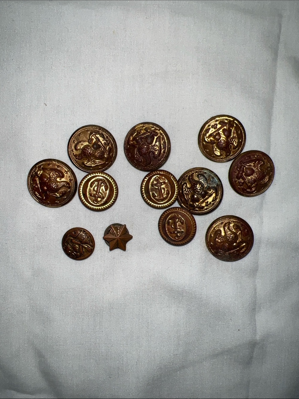 Vintage Brass Military Style Buttons - Gold Tone - selling bundle as is